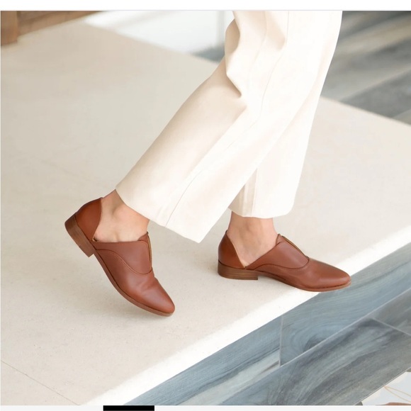 NISOLO Emma dOrsay Oxford 2 Shoe Leather Brandy Brown Slip On Sz 8.5 - Picture 2 of 13